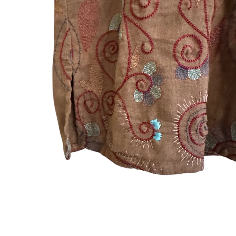 Russ Berens Santa Monica Embroidered Linen Blend Tank Top Shell Sz XL Artsy - Picture 2 of 6
